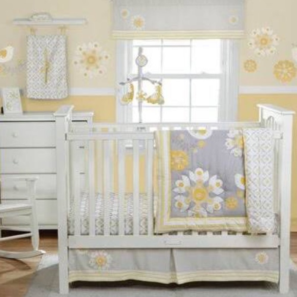 Mustard, gray and yellow bedding set for nursery